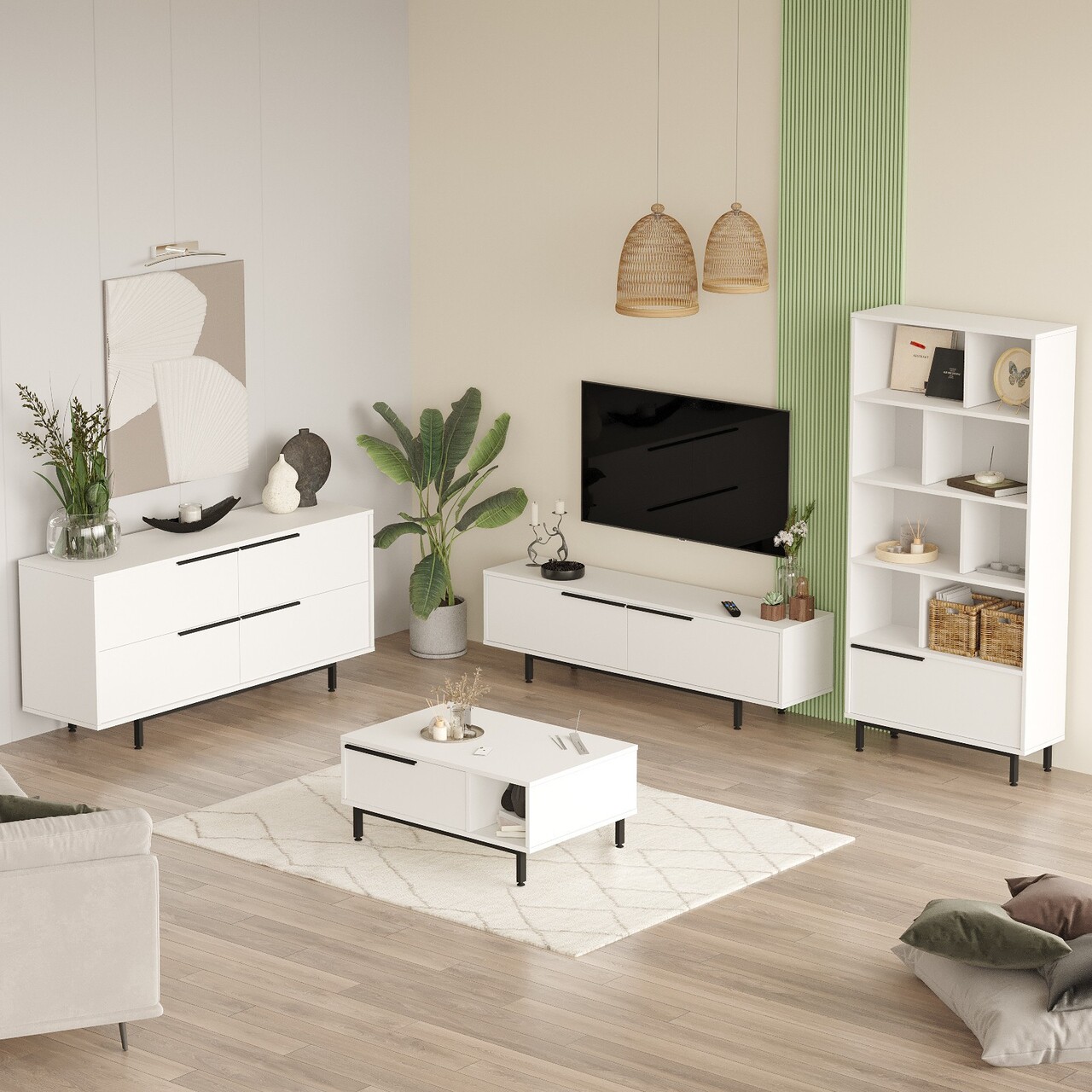 Set mobilier living, Hanah Home, ON21-W, Alb - imagine 7